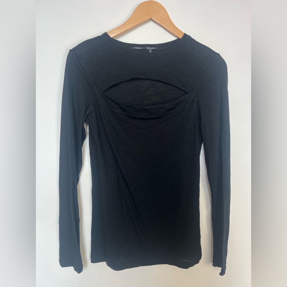 Proenza Schouler Black Label Cutout Long Sleeve Top Women’s Small Black Cotton - Picture 3 of 11